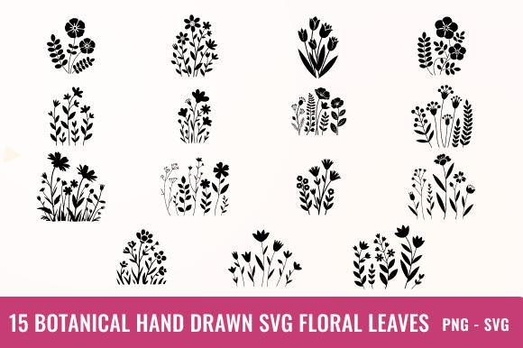 15 Botanical Hand Drawn SVG Floral Leave