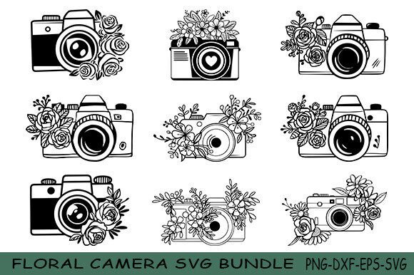 15 Floral Camera Svg Bundle