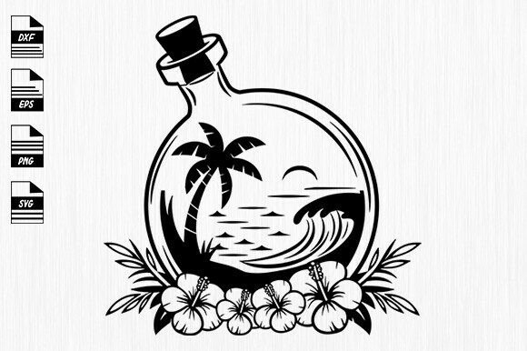 Beach on Bottle Svg, Floral Beach Svg