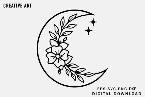 Boho Floral Moon Svg, Celestial Svg