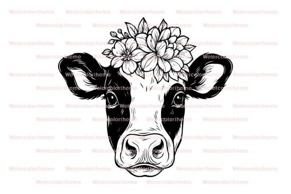 Cow with Flowers Svg, Floral Cow Svg