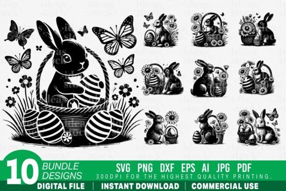 Easter Bunny Floral Bundle SVG Set
