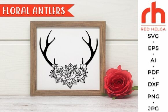 Floral Antlers SVG, Flower Buck Cut File