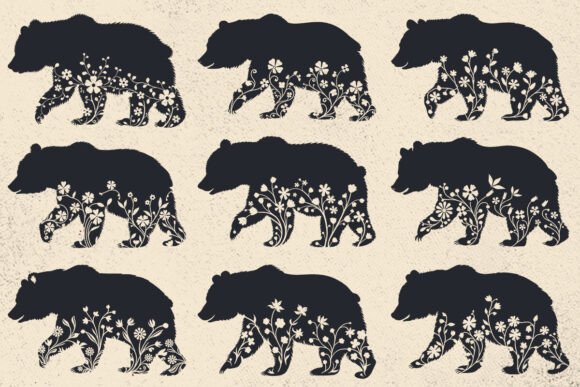 Floral Bear SVG, Bear Silhouette Cut