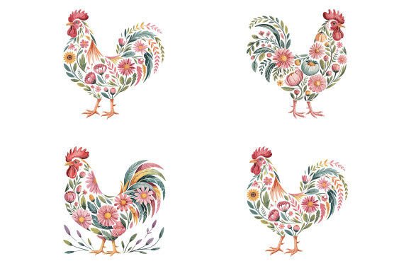 Floral Chicken SVG Bundle, Farm Animals