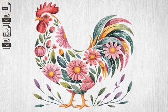 Floral Chicken SVG, Floral Farm Animals