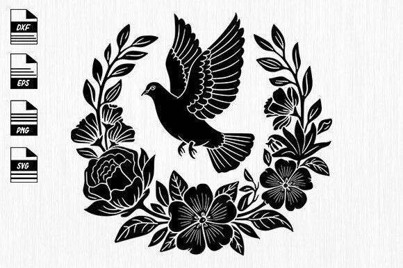 Floral Dove Svg, Dove with Flower