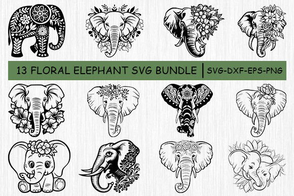 Floral Elephant Svg Bundle