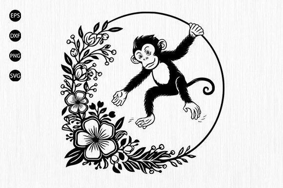 Floral Monkey Svg, Floral Crown Svg