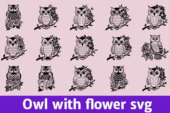 Floral Owl SVG Bundle, Owl with Flower