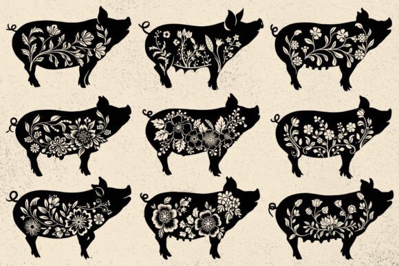 Floral Pig Svg, Farm Animal Clipart