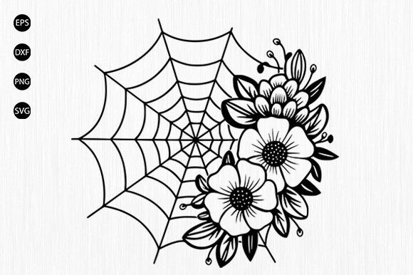 Floral Spider Svg, Flower with Spider SVG