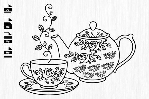 Floral Teacup Svg, Floral Teapot Svg