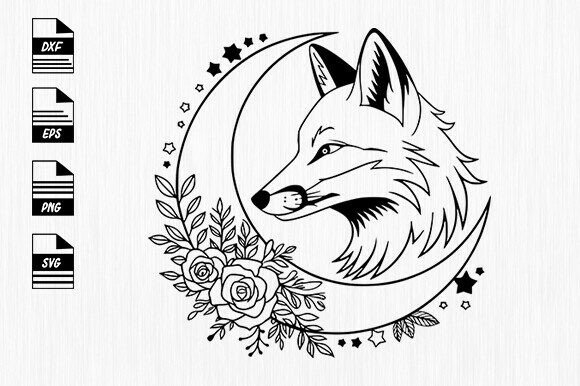 Moon with Floral Fox Svg