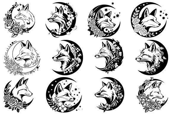 Moon with Floral Fox Svg Bundle