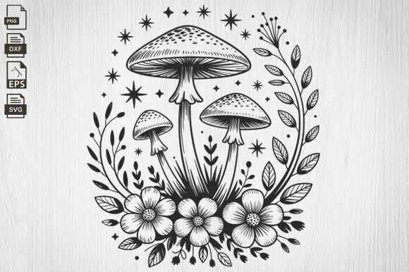 Mushroom, Mystical, Floral, Flower Svg