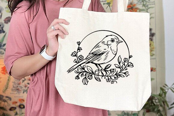 Robin with Flowers SVG, Floral Bird SVG