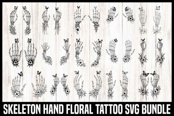 Skeleton Hand Floral Tattoo SVG Bundle