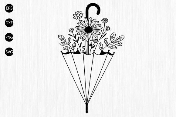 Umbrella with Flower Svg,Floral Umbrella